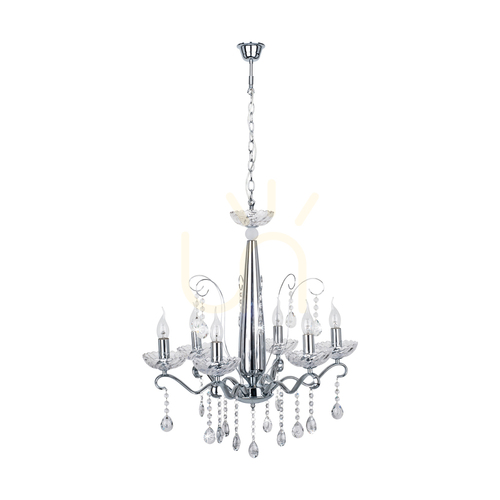 Verifica Candelabru Alessa, 6xE14, Max. 40 W, metal cromat/sticlă de cristal transparentă, Ø 61 cm
