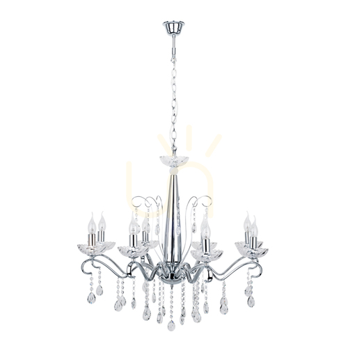 Verifica Candelabru Alessa, 8xE14, Max. 40 W, metal cromat/sticlă de cristal transparentă, Ø 81 cm