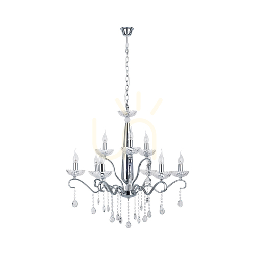 Verifica Candelabru Alessa, 9xE14, Max. 40 W, metal cromat/sticlă de cristal transparentă, Ø 83 cm