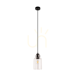 Lampa suspendată Alessandro, 1xE27, Max. 60 W, lemn de fag și nuc / metal negru / cablu din PVC negru / abajur din sticlă transparentă, Ø 10 cm small 0