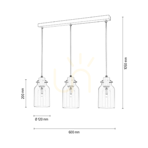 Lampa suspendată Alessandro, 3xE27, 60 W, metal alb / cablu din PVC transparent / abajur din sticlă transparentă, 60 cm small 2