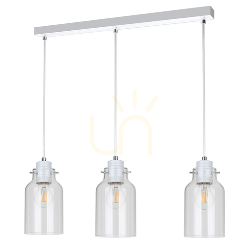 Verifica Lampa suspendată Alessandro, 3xE27, 60 W, metal alb / cablu din PVC transparent / abajur din sticlă transparentă, 60 cm