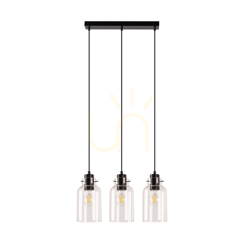 Verifica Lampa suspendată Alessandro, 3xE27, Max. 60 W, lemn de fag și nuc / metal negru / cablu din PVC negru / abajur din sticlă transparentă, 52 cm