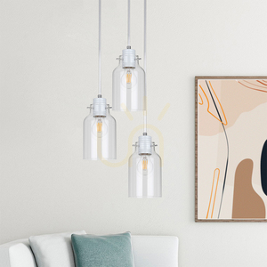 Lampa suspendată Alessandro, 3xE27, Max. 60 W, metal alb / cablu din PVC transparent / abajur din sticlă transparentă, Ø 22 cm small 1