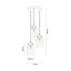 Lampa suspendată Alessandro, 3xE27, Max. 60 W, metal alb / cablu din PVC transparent / abajur din sticlă transparentă, Ø 22 cm small 2