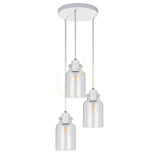 Verifica Lampa suspendată Alessandro, 3xE27, Max. 60 W, metal alb / cablu din PVC transparent / abajur din sticlă transparentă, Ø 22 cm