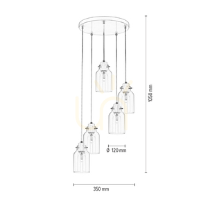 Lampa suspendată Alessandro, 5xE27, Max. 60 W, metal alb / cablu din PVC transparent / abajur din sticlă transparentă, Ø 35 cm small 2