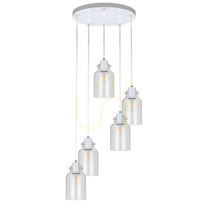 Lampa suspendată Alessandro, 5xE27, Max. 60 W, metal alb / cablu din PVC transparent / abajur din sticlă transparentă, Ø 35 cm small 0