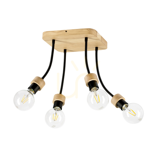 Verifica Lampa de tavan Allumer, 4xE27, Max. 25 W, stejar tratat cu ulei/metal negru, 26 cm