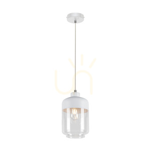 Lampa suspendată Amaretto, 1xE27, Max. 60 W, metal alb / cablu din PVC transparent / abajur din sticlă alb-transparentă, Ø 17 cm small 1
