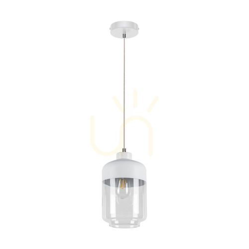 Verifica Lampa suspendată Amaretto, 1xE27, Max. 60 W, metal alb / cablu din PVC transparent / abajur din sticlă alb-transparentă, Ø 17 cm