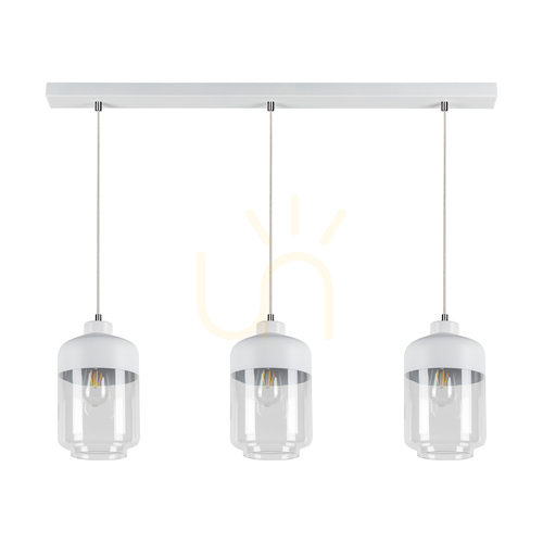 Verifica Lampa suspendată Amaretto, 3xE27, Max. 60 W, metal alb/cablu din PVC transparent/abat-jour din sticlă albă-transparentă, 100 cm