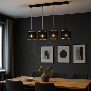 Lampa suspendată Anina 4xE14 Max. Abajur de 80 cm din metal negru/PVC transparent/negru-crom, 25 W small 1