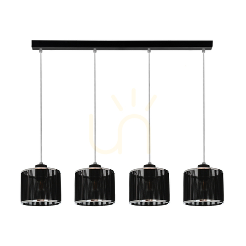 Verifica Lampa suspendată Anina 4xE14 Max. Abajur de 80 cm din metal negru/PVC transparent/negru-crom, 25 W