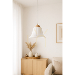 Lampa suspendată Anna, 1xE27, Max. 60 W, stejar uleiat / cablu din PVC transparent / abajur din sticlă albă, Ø 17,5 cm small 1