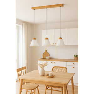 Lampa suspendată Anna 3xE27 Max. 60 W, stejar uleiat / cablu din PVC transparent / abajur din sticlă albă, 53 cm small 1