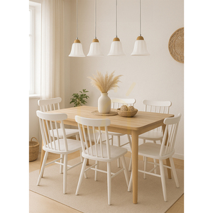 Lampa suspendată Anna 4xE27 Max. 60 W, stejar uleiat / cablu din PVC transparent / abajur din sticlă albă, 80 cm small 1
