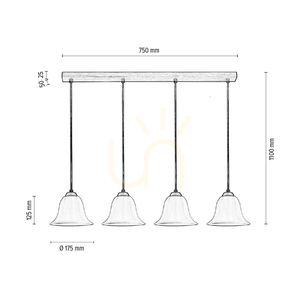Lampa suspendată Anna 4xE27 Max. 60 W, stejar uleiat / cablu din PVC transparent / abajur din sticlă albă, 80 cm small 2
