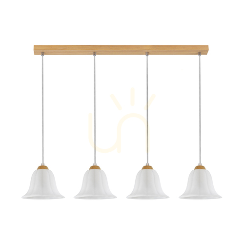 Verifica Lampa suspendată Anna 4xE27 Max. 60 W, stejar uleiat / cablu din PVC transparent / abajur din sticlă albă, 80 cm