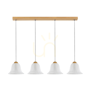 Lampa suspendată Anna 4xE27 Max. 60 W, stejar uleiat / cablu din PVC transparent / abajur din sticlă albă, 80 cm small 0