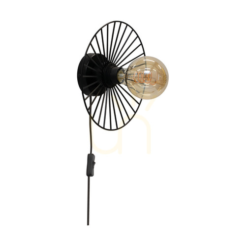 Verifica Aplică de perete Antonella 1xE27 Max. Cablu din metal negru/împletit negru de 25 W, Ø 9 cm