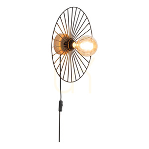 Aplică de perete Antonella 1xE27 Max. 25 W, stejar tratat cu ulei/metal negru/cablu împletit negru, Ø 9 cm small 1