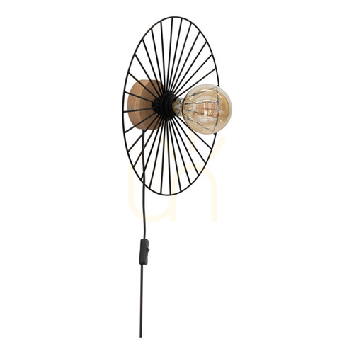 Verifica Aplică de perete Antonella 1xE27 Max. 25 W, stejar tratat cu ulei/metal negru/cablu împletit negru, Ø 9 cm