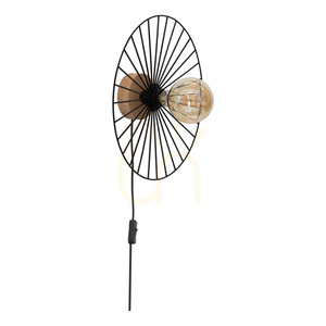 Aplică de perete Antonella 1xE27 Max. 25 W, stejar tratat cu ulei/metal negru/cablu împletit negru, Ø 9 cm small 0