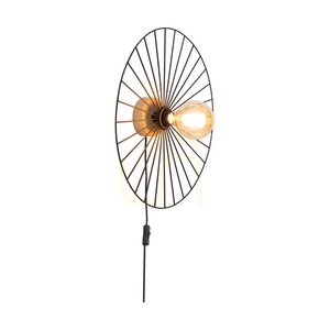 Aplică de perete Antonella 1xE27 Max. 25 W, stejar tratat cu ulei/metal negru/cablu împletit negru, Ø 9 cm small 1