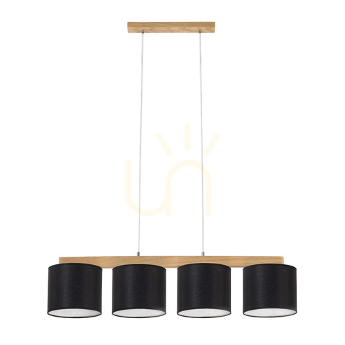 Verifica Lampa suspendată Aprillia 4xE27 Max. 25 W, stejar uleiat / cablu din PVC transparent / abajur negru, 86 cm