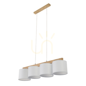 Lampa suspendată Aprillia 4xE27 Max. 25 W, stejar lăcuit/cablu din PVC transparent/abat-jour gri, 86 cm small 1