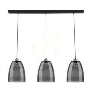 Lampa suspendată Asmara, 3xE27, Max. 60 W, stejar tratat cu ulei/metal negru/cablu din PVC negru/abat-jour din sticlă fumurie, 125 cm small 0