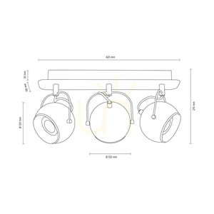 Lampă de tavan din beton cu formă sferică (inclusă). 3x LED GU10, maxim. 5 W, gri beton/metal satinat, 41 cm small 3