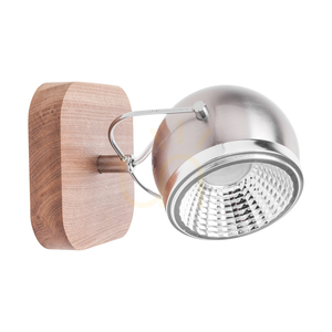 Aplică de perete din lemn „Ball”, include 1 bec LED GU10 (max.. 6 W), stejar lustruit cu ulei / metal satinat, 14 cm small 0