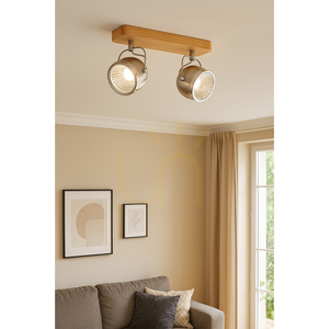 Lampă de tavan „Ball Wood”, include 2 becuri LED GU10 (max.. 6 W), stejar lustruit cu ulei/metal satinat, 32 cm small 1
