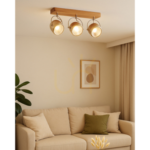 Lampă de tavan Ball Wood, include 3 becuri LED GU10 (Max.. 6 W), stejar tratat cu ulei/metal satinat, 44 cm small 1