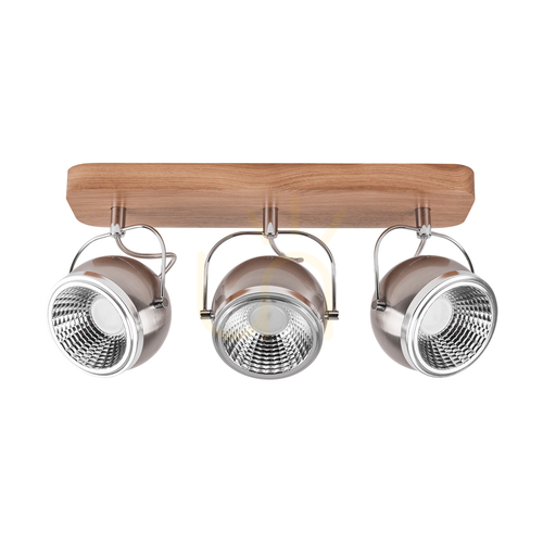 Verifica Lampă de tavan Ball Wood, include 3 becuri LED GU10 (Max.. 6 W), stejar tratat cu ulei/metal satinat, 44 cm