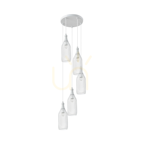 Verifica Lampa suspendată Barla, 5xE27, Max. 60 W, metal alb/cablu din PVC alb/abat-jour din metal alb, Ø 37 cm