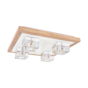 Lampa de tavan Berko, include 4xG4, Max. 2,5 W, stejar lustruit cu ulei/metal alb/abat-jour din sticlă transparentă, 32 cm small 0
