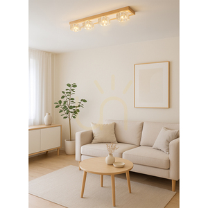 Lampa de tavan Berko, include 4xG4, Max. 2,5 W, stejar lustruit cu ulei/metal alb/abat-jour din sticlă transparentă, 68 cm small 1