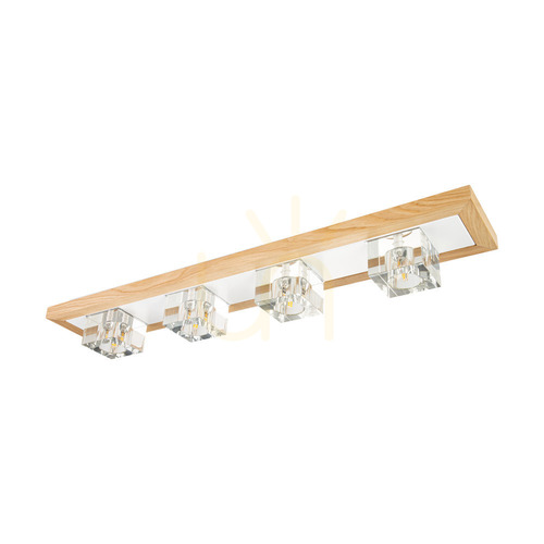 Verifica Lampa de tavan Berko, include 4xG4, Max. 2,5 W, stejar lustruit cu ulei/metal alb/abat-jour din sticlă transparentă, 68 cm