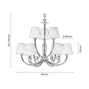 Candelabru Borgia, 9xE14, Max. 40 W, metal cromat/abat-jour roșu și negru, Ø 74 cm small 2