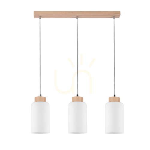 Verifica Lampa suspendată Bosco, 3xE27, Max. 60 W, mesteacăn/cablu din PVC transparent/abat-jour din sticlă albă, 52 cm