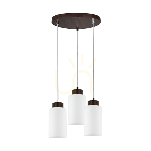 Verifica Lampa suspendată Bosco, 3xE27, Max. 60 W, lemn de fag și nuc / cablu din PVC transparent / abajur din sticlă albă, Ø 30 cm