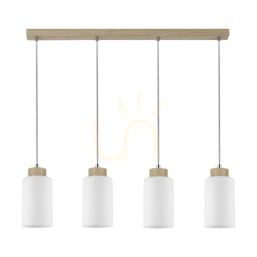 Verifica Lampa suspendată Bosco, 4xE27, Max. 60 W, mesteacăn/cablu din PVC transparent/abat-jour din sticlă albă, 75 cm