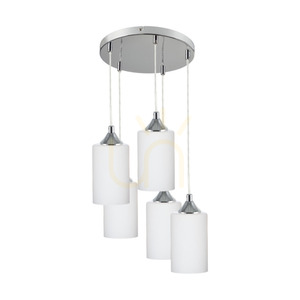 Lampa suspendată Bosco Mix, 5xE27, Max. 60 W, metal cromat / cablu din PVC transparent / abajur din sticlă albă, Ø 40 cm small 0