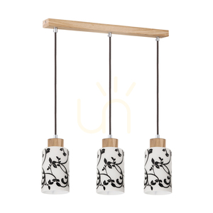 Lampa suspendată Bosco, 3xE27, Max. 60 W, stejar uleiat/antracit, cablu împletit/alb-negru, abajur din sticlă, 54 cm small 0