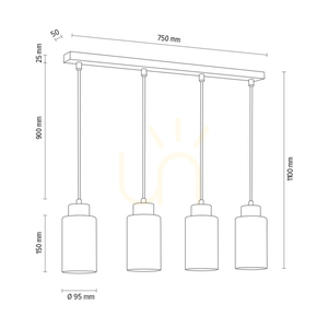 Lampa suspendată Bosco, 4xE27, Max. 60 W, stejar uleiat/antracit, cablu împletit/alb-negru, abajur din sticlă, 75 cm small 2
