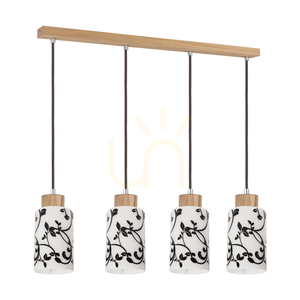 Lampa suspendată Bosco, 4xE27, Max. 60 W, stejar uleiat/antracit, cablu împletit/alb-negru, abajur din sticlă, 75 cm small 0
