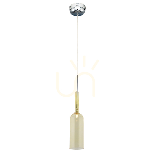 Verifica Lampă suspendată în formă de sticlă, include 1x LED 3000K 3W, metal cromat / cablu din PVC transparent / abajur din sticlă galbenă Ø8 cm